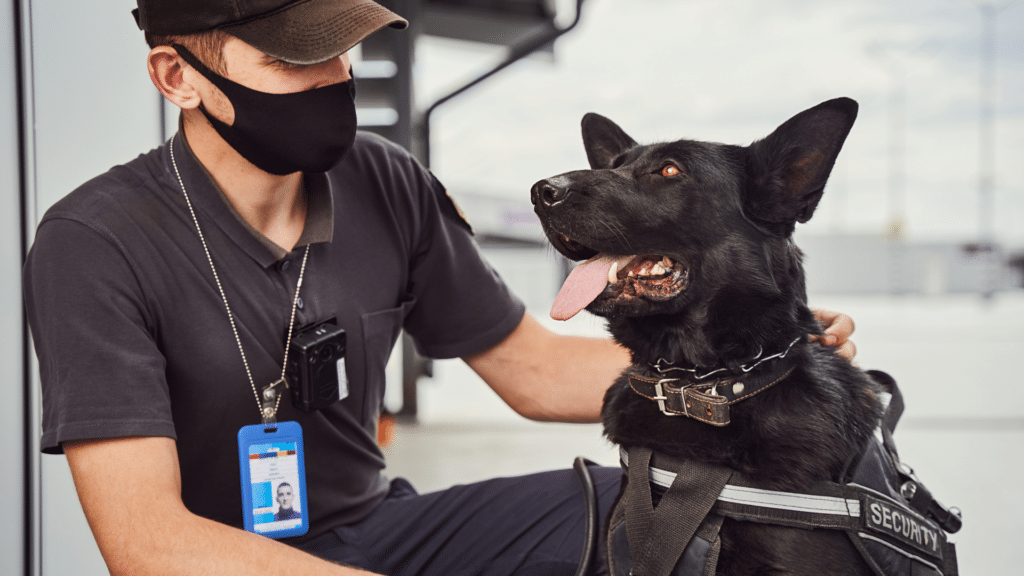 Agent cynophile avec son chien de garde