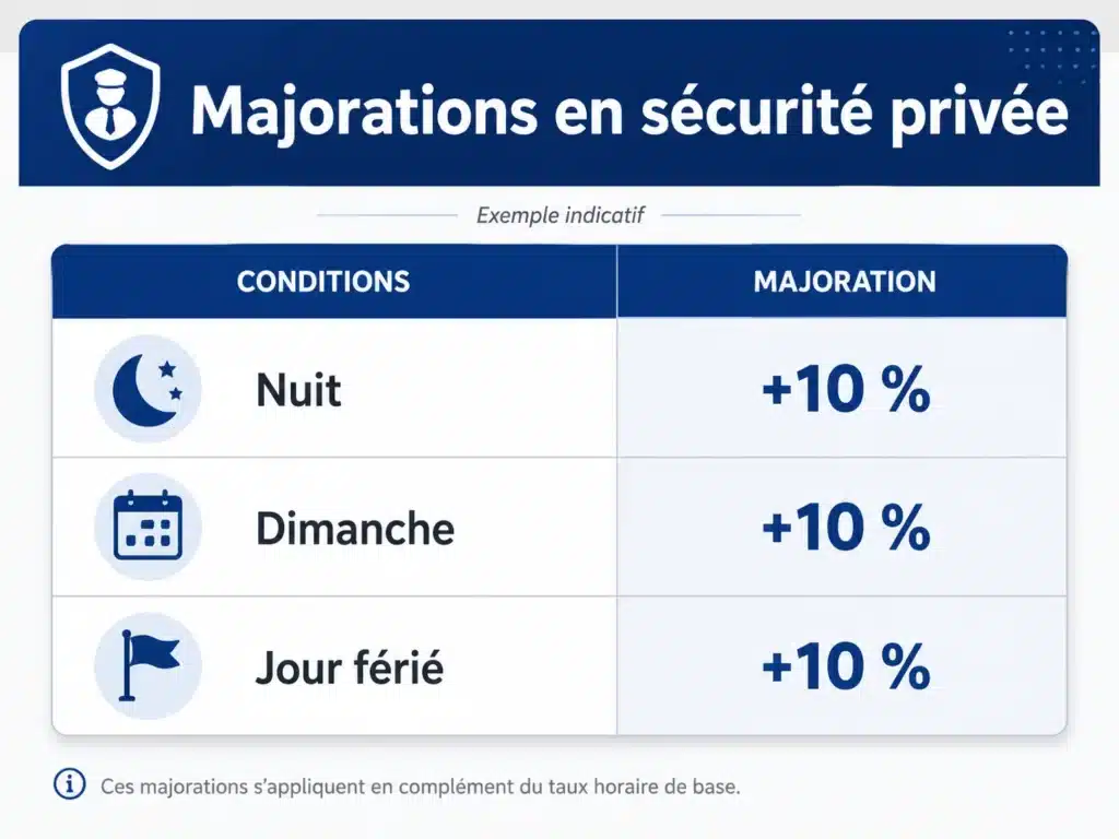 Majorations nuit, dimanche et jour férié en sécurité privée