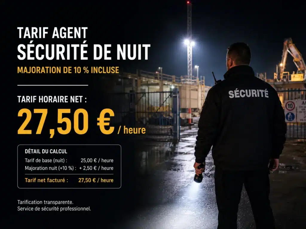 Tarif d'un agent de sécurité de nuit, majoration de 10 %